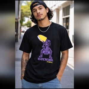Icecream Black Tee with Purple and Yellow Graphic